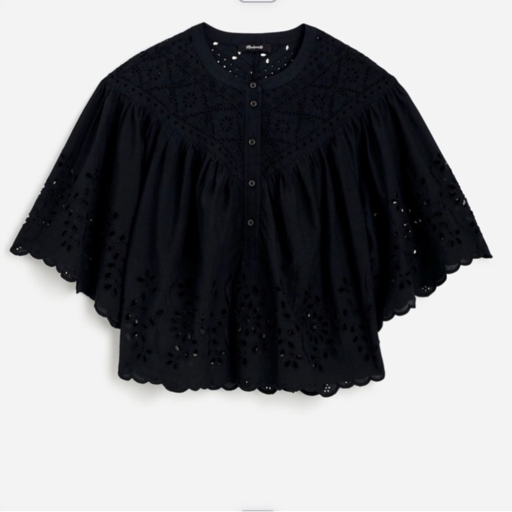 Scalloped Eyelet Blouse - Black